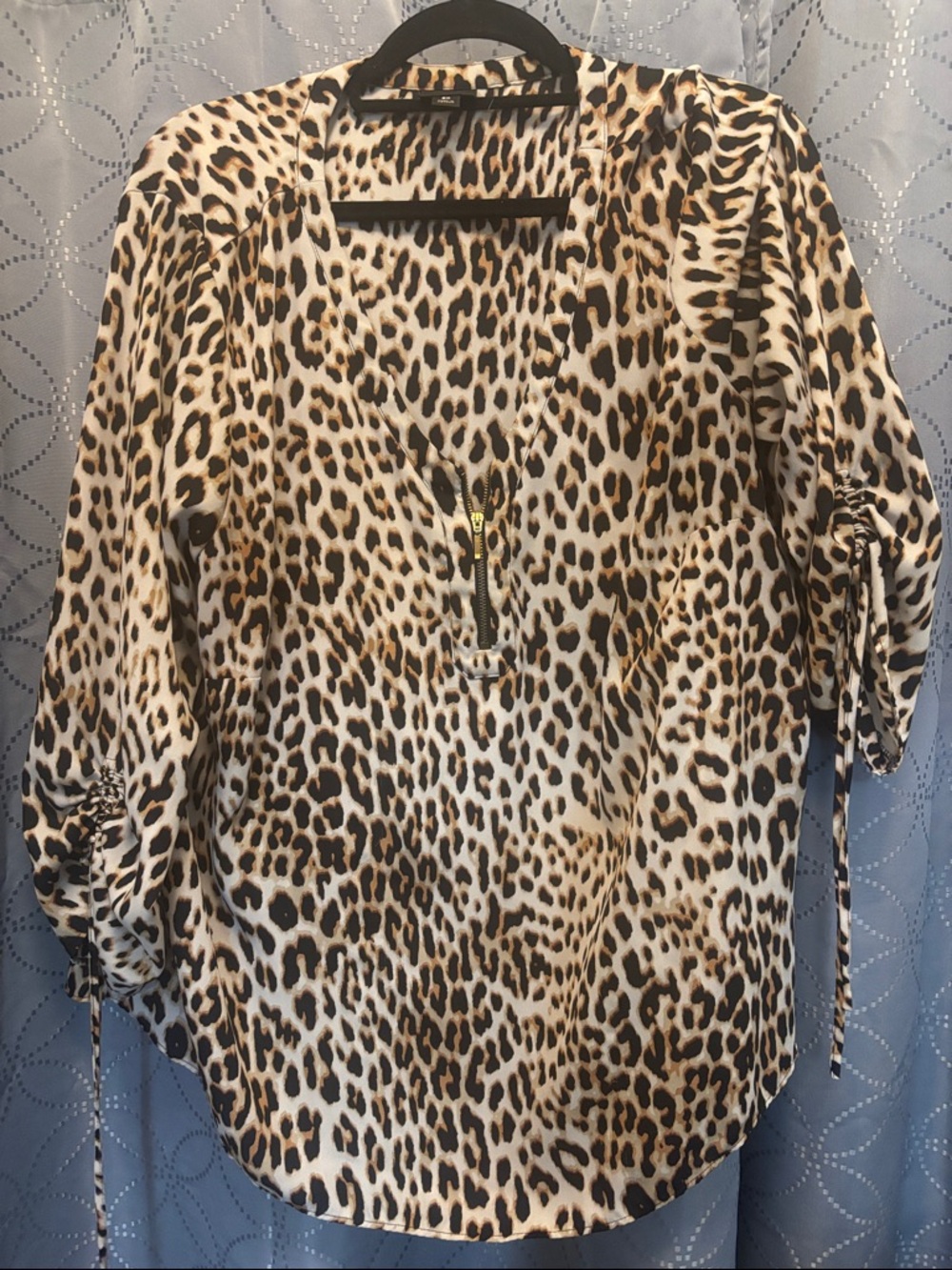 Worthington Leopard-Print V-Neck Blouse with Front Zip